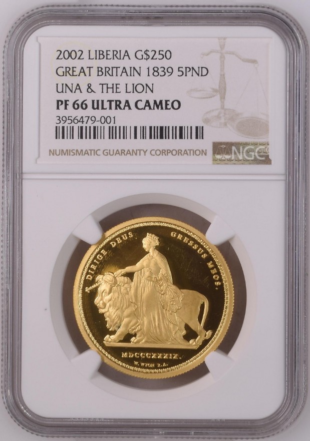 2002年 リベリア共和国 ウナとライオン 250ドル 金貨 1/2oz NGC PF 66 
